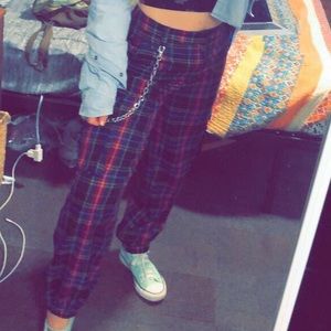 Forever 21 Plaid Cargo Pants with Silver Chain